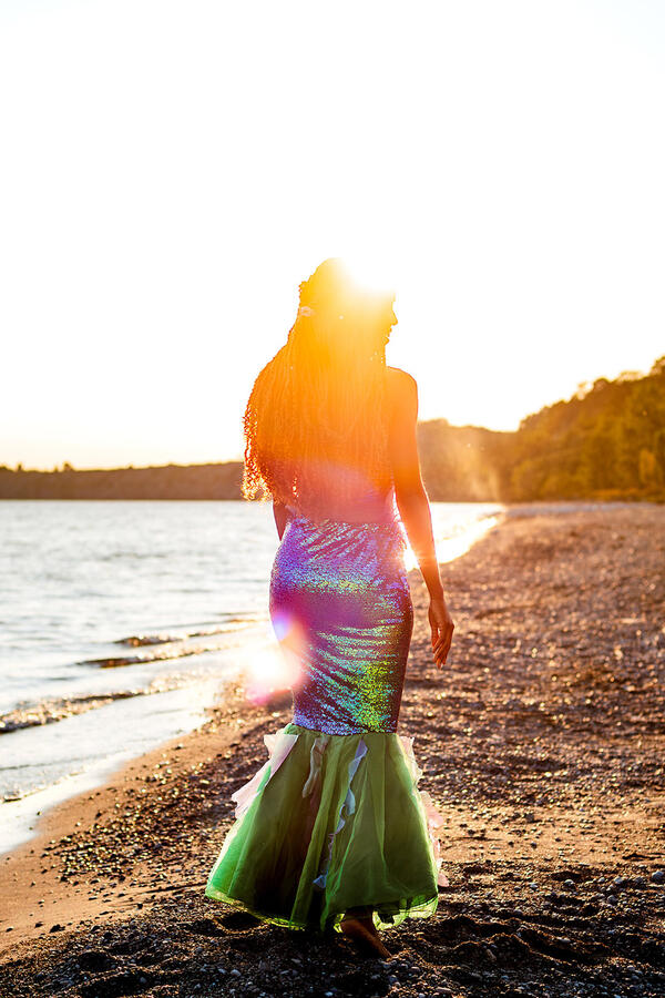 Styled Shoot - Ariel cosplay walking towards sunset over water